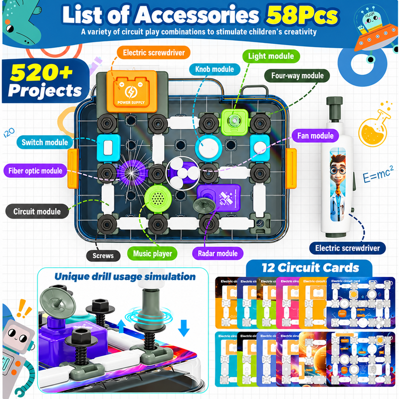Circuit Science Kit - STEM Learning Set - Role Play Toys 58-Part