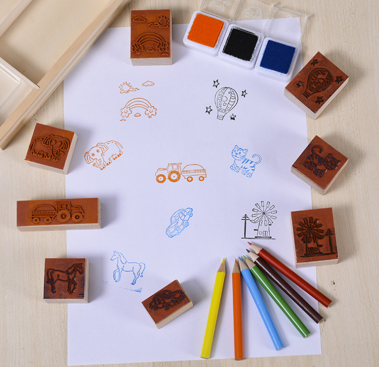 NewArts Wooden Rubber Stamp Set in use