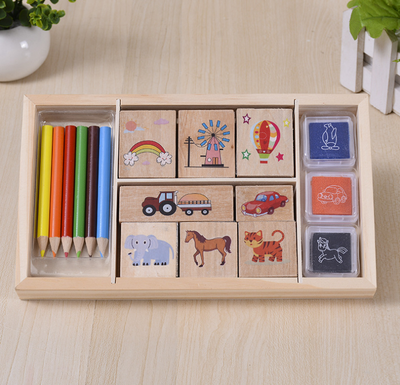 NewArts Wooden Rubber Stamp Set contents