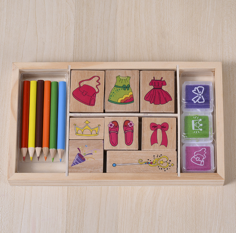 NewArts Wooden Rubber Stamp Set for Kids
