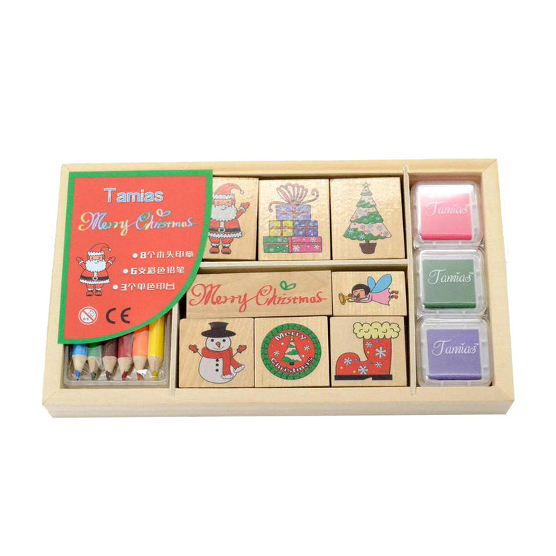 Wooden Stamp Studio Play Set - box of wood-handled stamps with ink pad