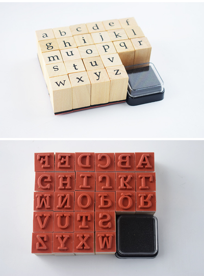 Self-Inking Alphabet Stamp Set in use
