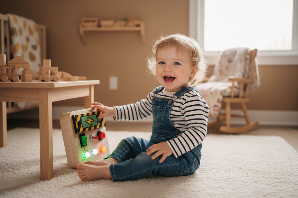 Child playing with Smart Starter Montessori Busy Board